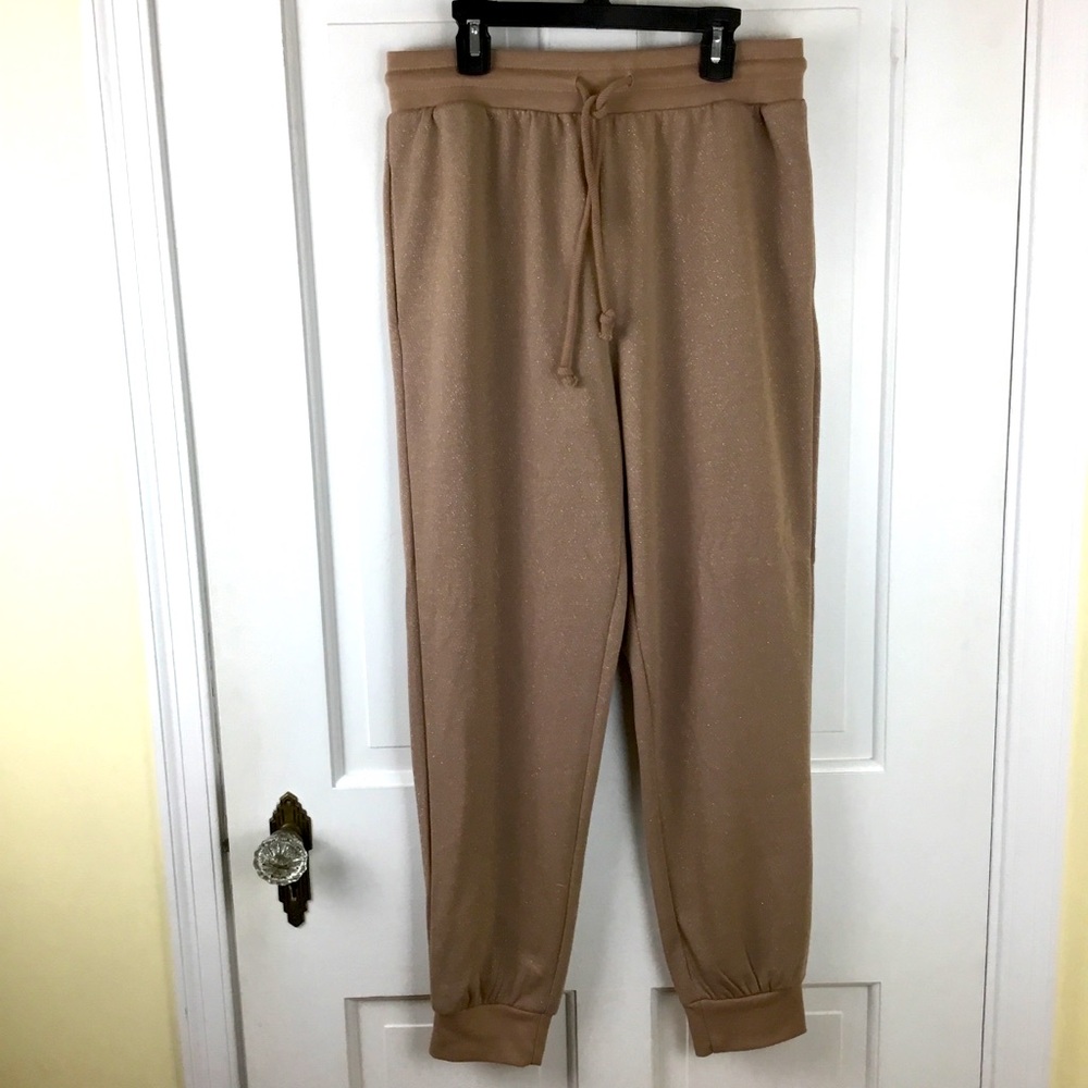 Francesca's Collections Women’s Shimmer Joggers Lounge Pants Size M Tan
